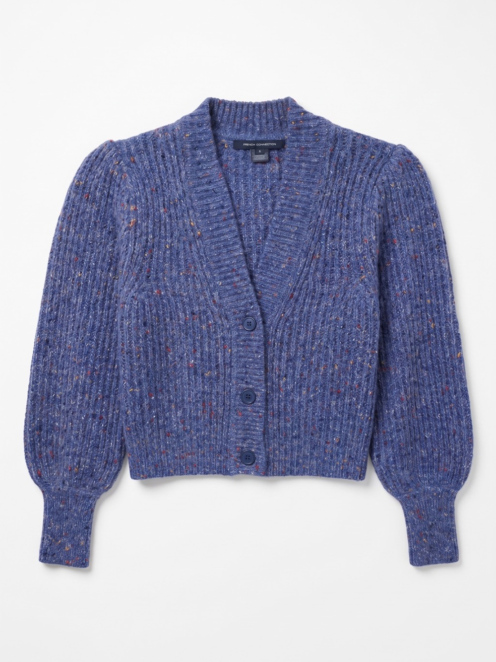 French Connection Blue Speckled V-Neck Button-Up Cardigan